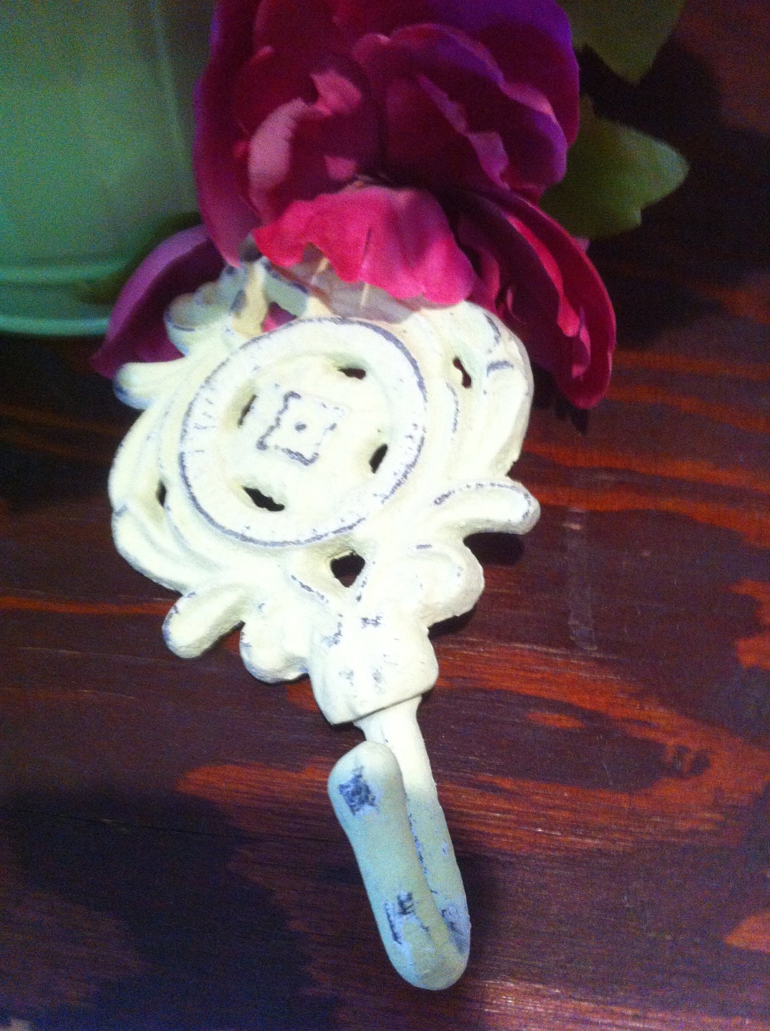 Lime Green Iron Wall Hook Shabby Chic Style Jewelry, Towel holder