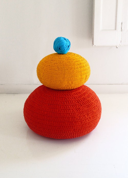 Pouf Crochet large - T Shirt Yarn - Orange