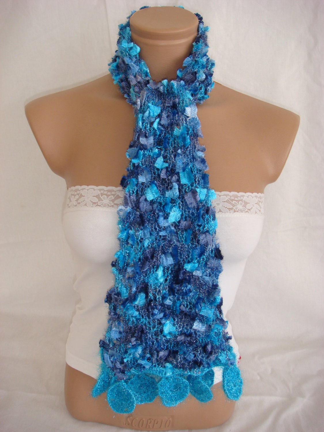 StOcK CleAranCe SaLe-60% OFF-WAS 23.90USD-Hand knitted&crocheted blue elegant scarf