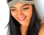Tribal Black and White Turban Headband, Upcycled Head Wrap  - Hand block printed, All Natural Vegetable Dyes, 100% Cotton Bohemian head band