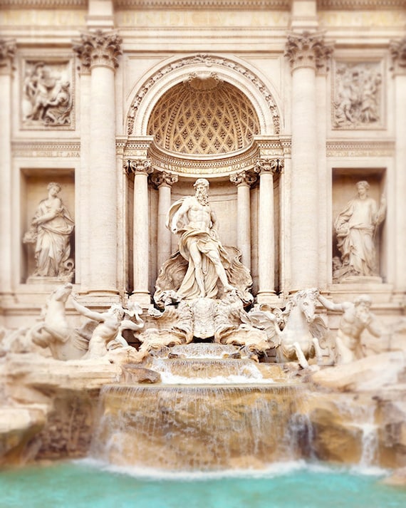 Trevi Fountain, Italy - 8x10 Fine Art Photography Print - Seafoam Green, White, Neutral - Sculpture, Masculine - Italian Architecture - Luck