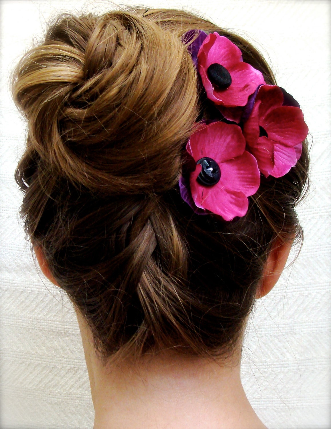 RESERVED FOR ERIKA Fuchsia Hair Clip Flowers, Anemone Hair Accessory, Vintage Buttons, Set of 3, Small Hair Flowers  - "Ain't We Got Fun"