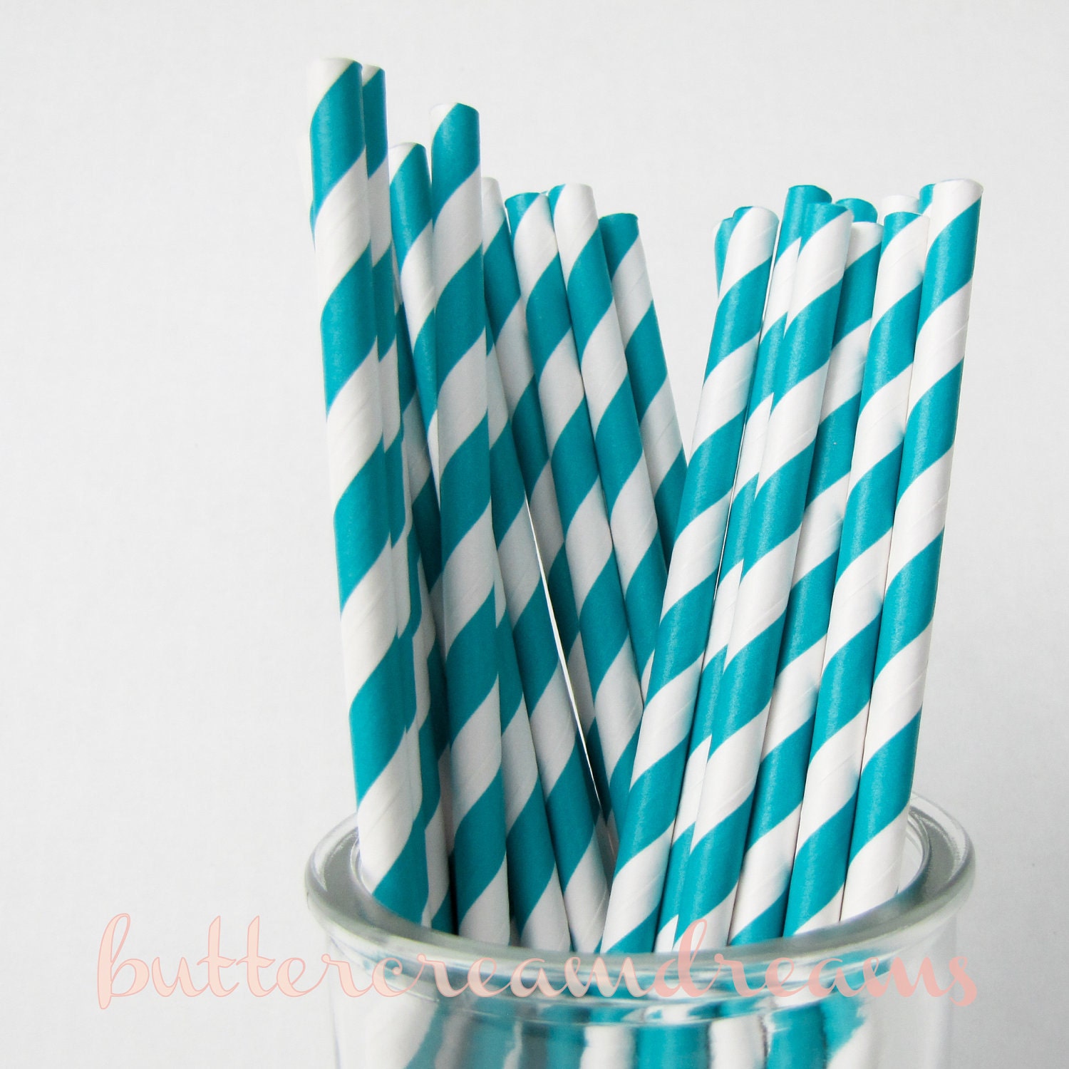 Striped Paper Drinking Straws (25) - TURQUOISE - Includes Free Printable Straw Flags Il_570xn