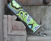 READY TO SHIP-Beautiful Key Fob/Keychain/Wristlet-Floral on Gray