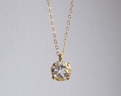 Clear round faceted Rock Crystal gold chain necklace. Diamond simple drop classic inspired bridal, wedding, special occasion jewellery