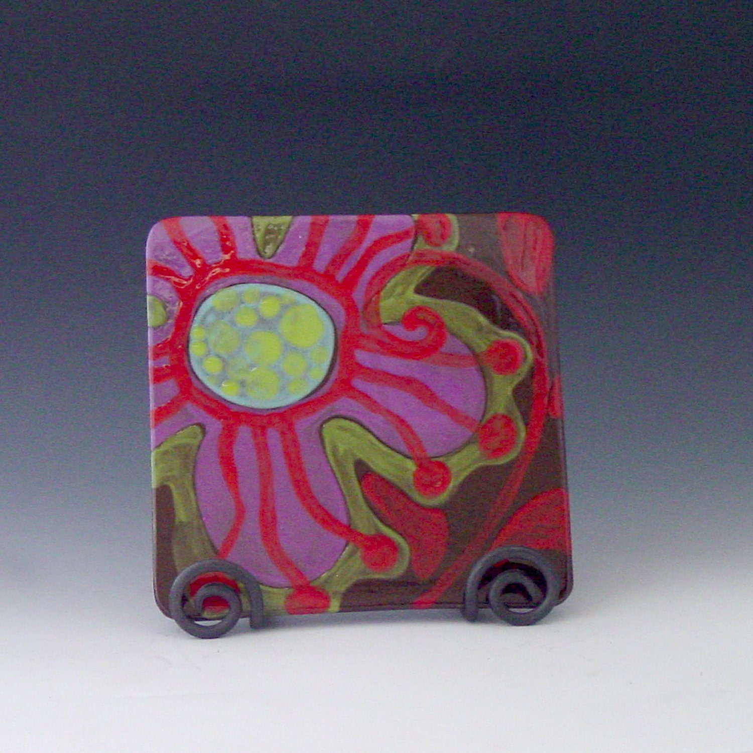 Boho Trivet - Urban Fusion Square Trivet - Colorful Ceramic Pottery Serving Boho Home Decoration Gift Giving UF-185B