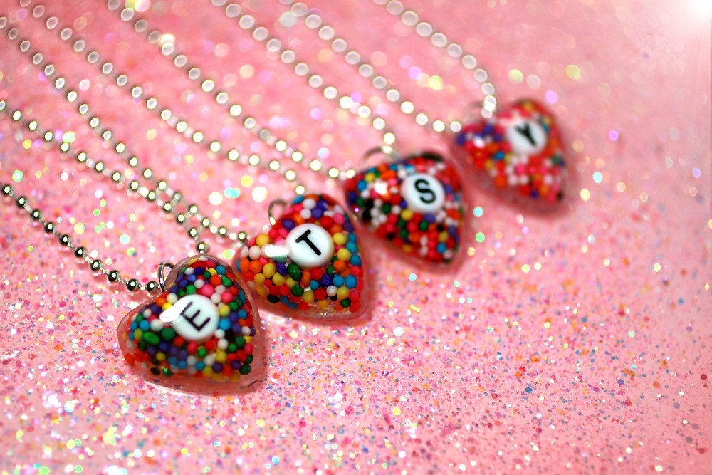 Personalized with Your Initial or Letter ...Original Mini Sugarlove Sprinkles Heart Keepsake Necklace by isewcute