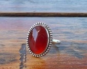 Carnelian ring, Gemstone ring, Cocktail ring, Statement ring,  Oval Orange Brown stone Sterling silver ring