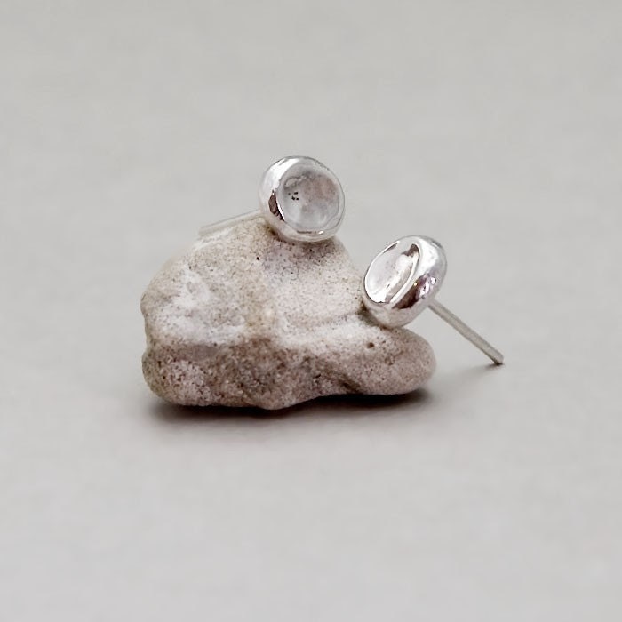 Sterling Silver Studs Pebbles Earrings - Handmade Recycled Jewelry