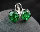Emerald Green Earrings - Sterling Silver and Fused Glass Leverback Earrings