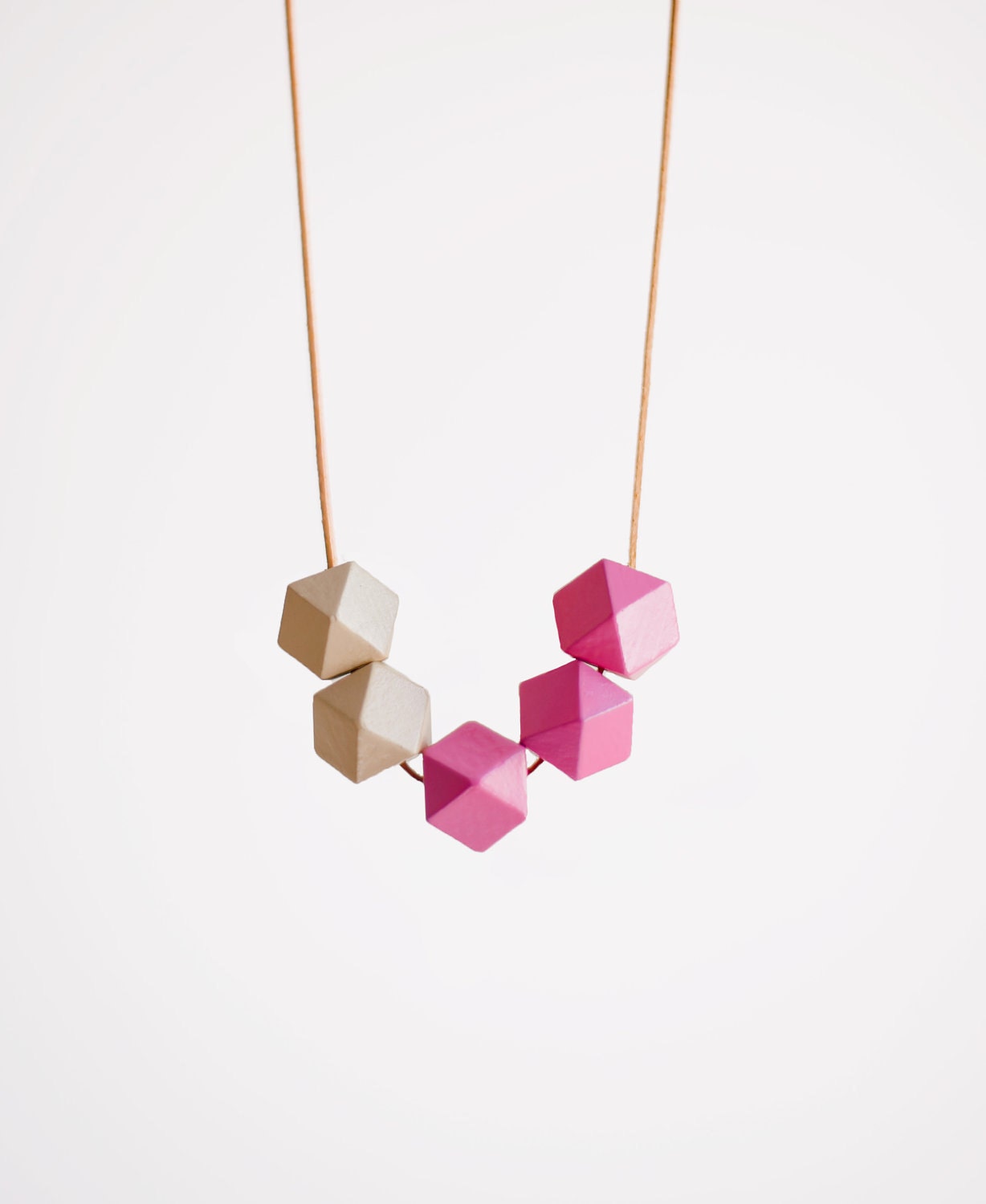 Geometric Necklace / Boho Necklace / Wooden Necklace/ Pink White Necklace