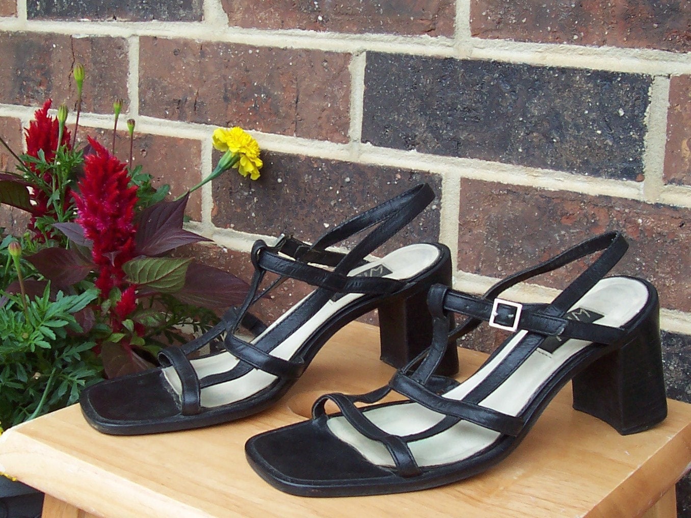 Black Chunky Heel Sandals 90s