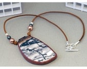 Handcrafted Copper Floral Print Necklace - Silver BlackChoker No. 131