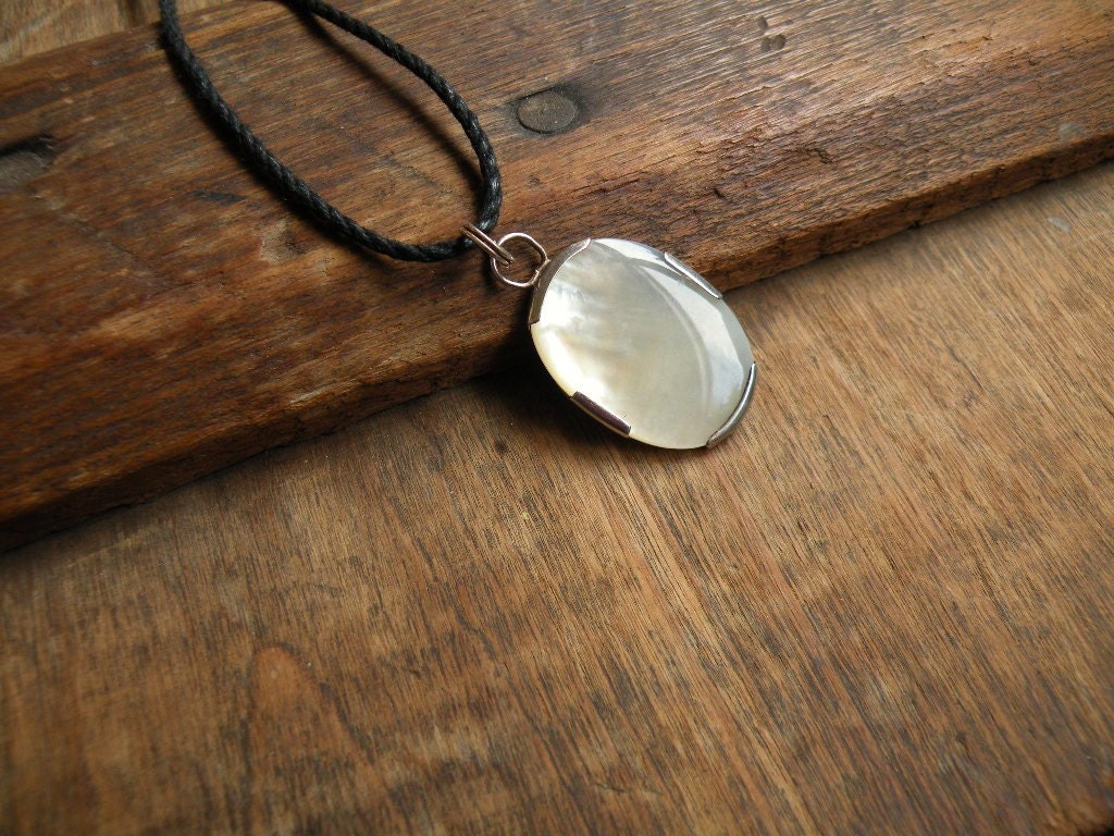 Mother of Pearl and Sterling Silver Pendant Necklace Handmade