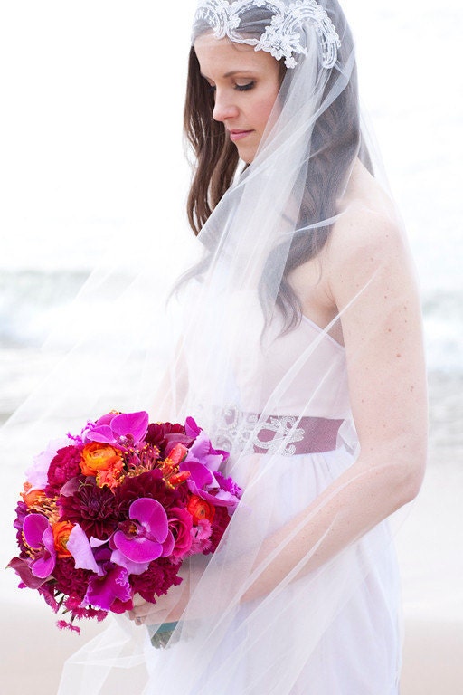 Jayne style061 Alencon lace cap veil waltz/ballet length The Great Gatsby
