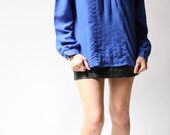 vintage 1970s blouse / 70s royal blue blouse / Monique Blue Dots Blouse