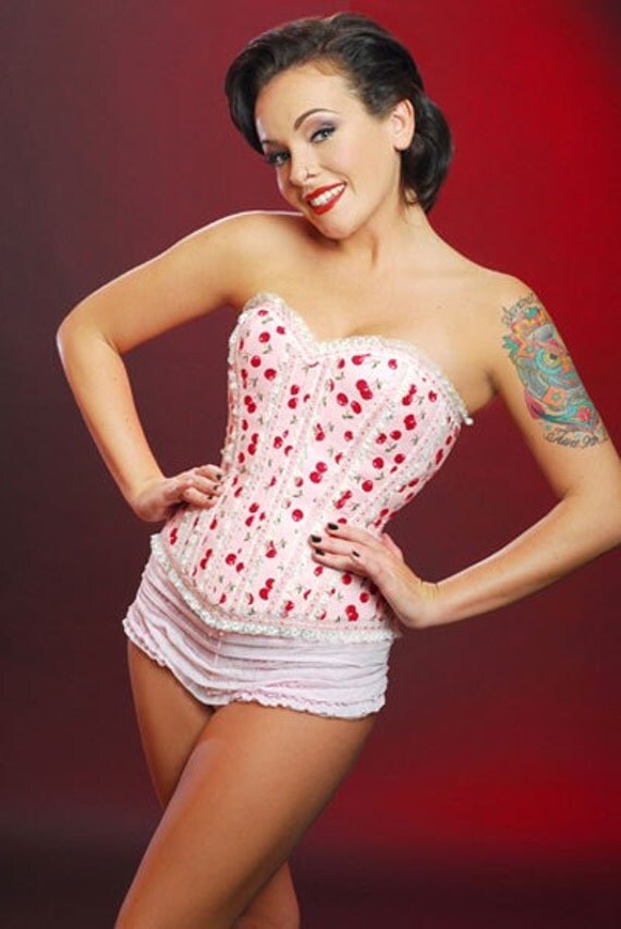 Meschantes Pink Cherry Sweetheart Pin-up Corset - Your Size