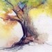 Tree Art Valentine wanna be - Personalized Tree his her initials carved Watercolor Giclee Print 11x14