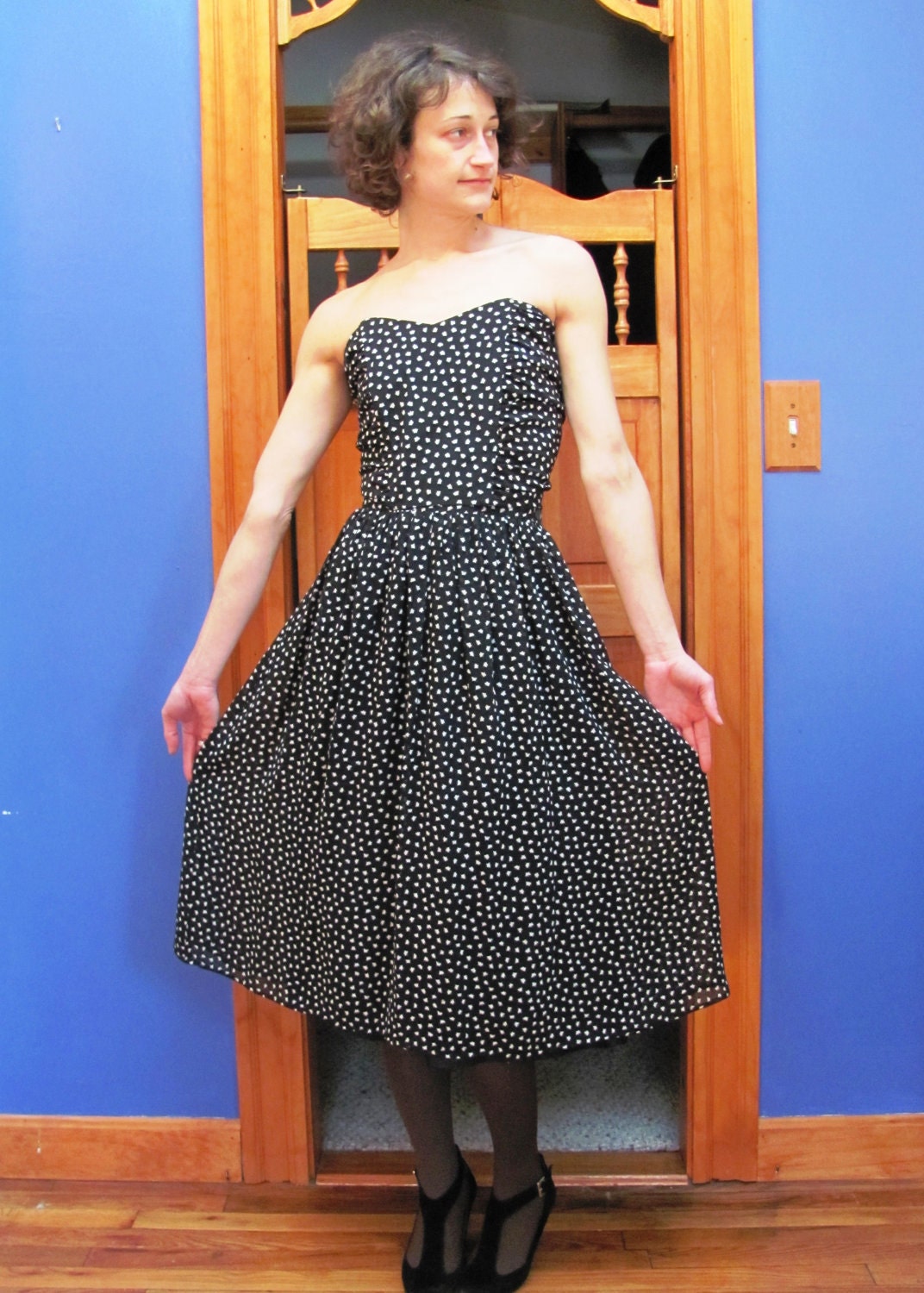 Butterflies Print Two Piece by Adrienne Vittadini Bandeau Tie Top and High Waist Skirt Small