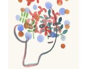 Spring in my head portrait Art featured in West Elm's Catalogue -giclee - Flowers - red blue white blooming mother's day