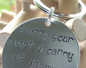 I carry your heart (i carry it in my heart) E.E. Cummings Poem Handstamped Keychain.