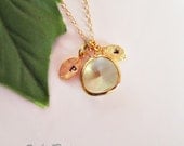 Personalized Initial Necklace, Citrine Bezel Pendant, Dainty Gold Necklace, Customized Jewelry, Mothers Necklace, Friendship Jewelry