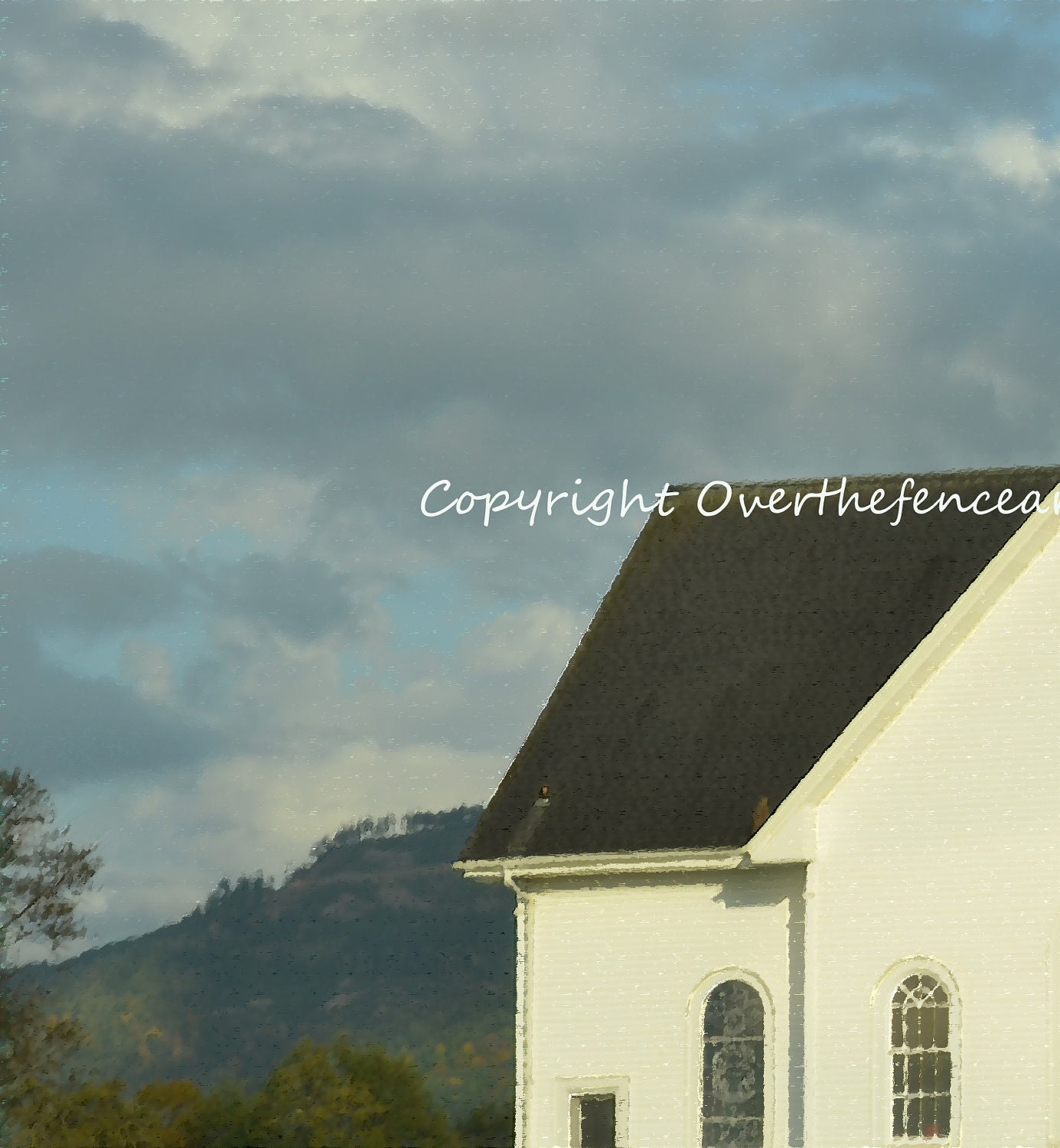 Landscape Architecture Photography Blue Skies Over Skagit Valley Church La Conner Washington Print Wall Art Greeting Card