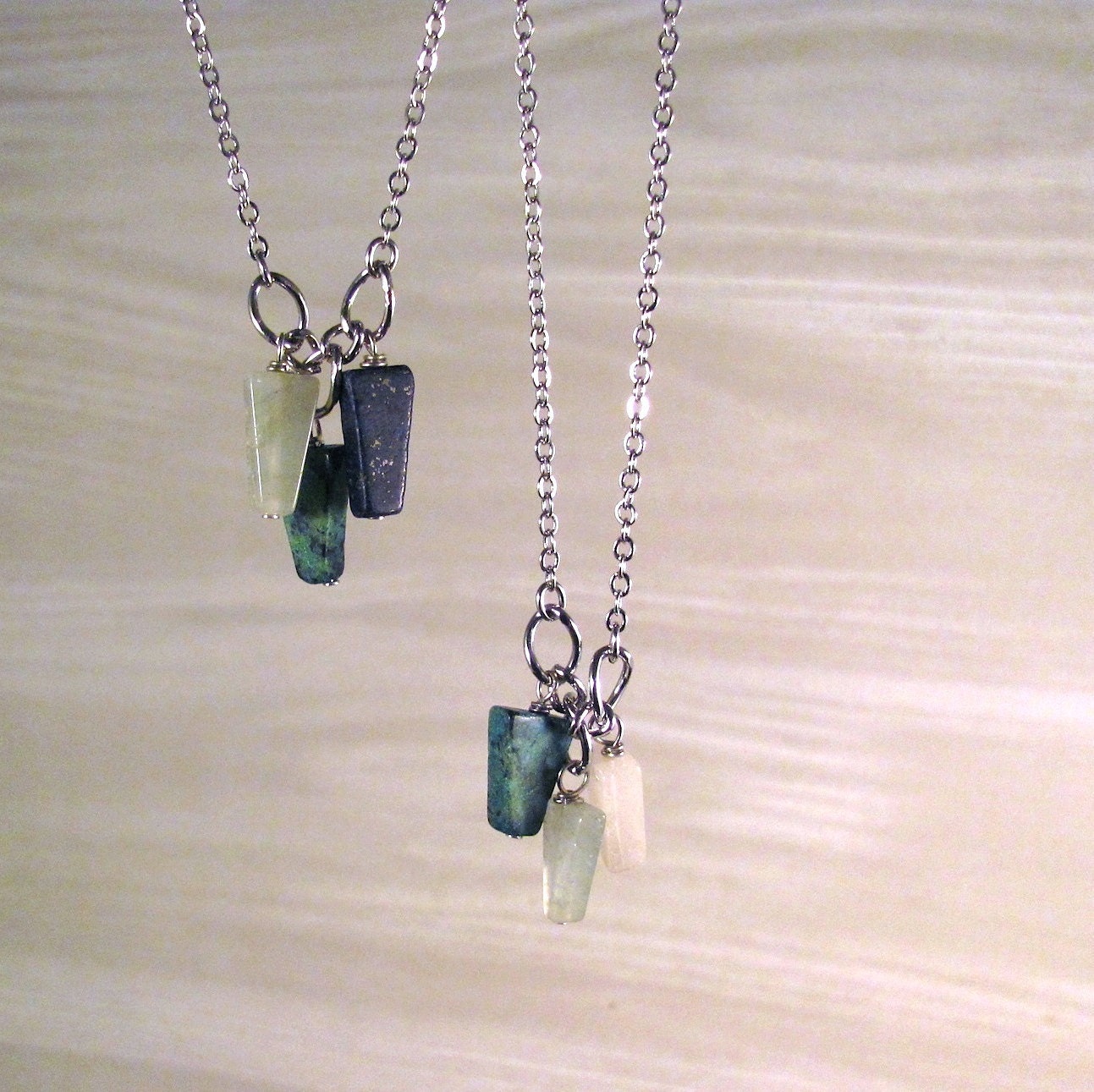 Archer - Silver Triangle Necklace with Turquoise / Lapis Lazuli / Quartz / Aventurine Semi-Precious Gemstones
