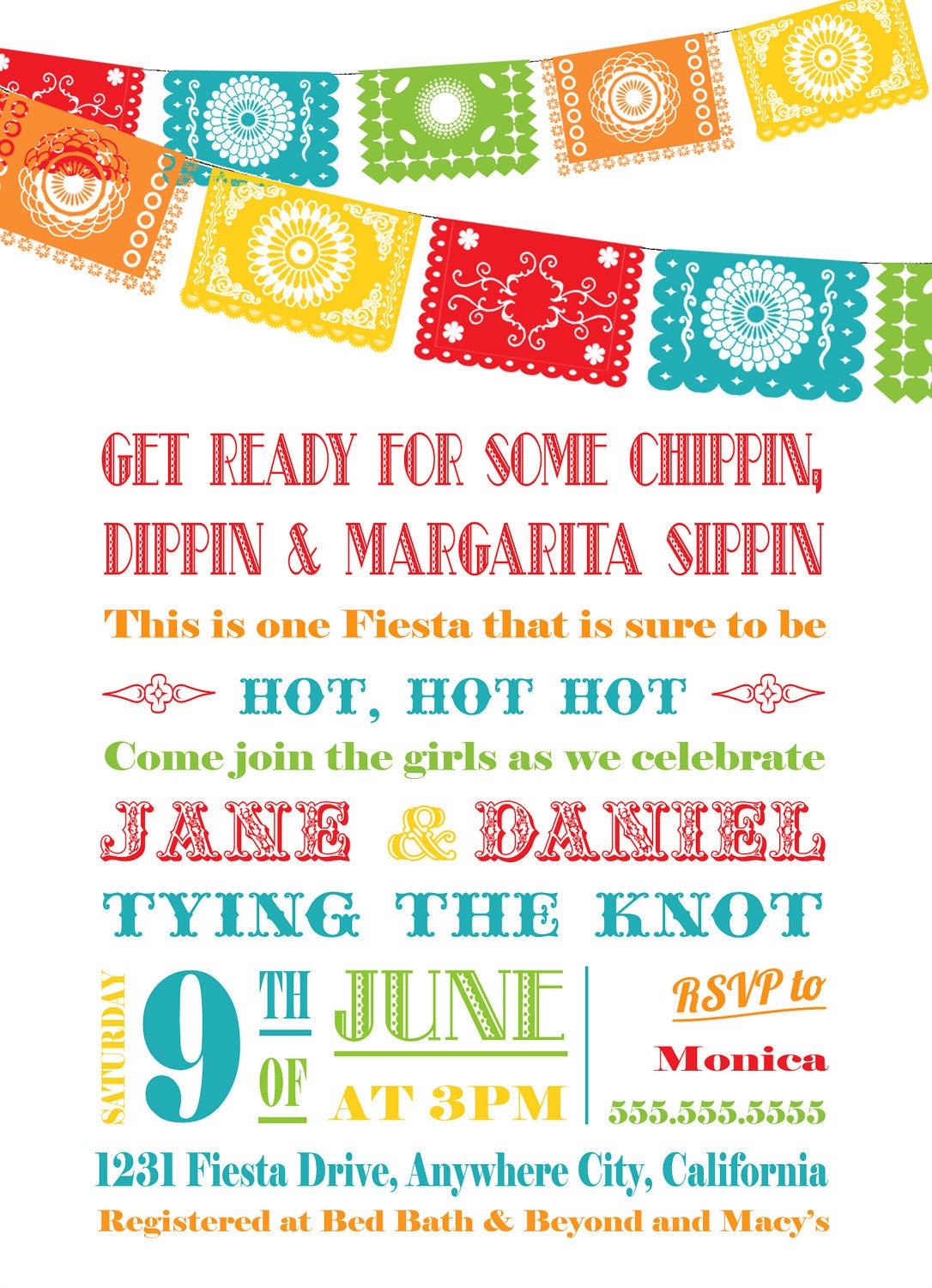 Fiesta Bridal Shower Invitation - Papel Picado Bunting