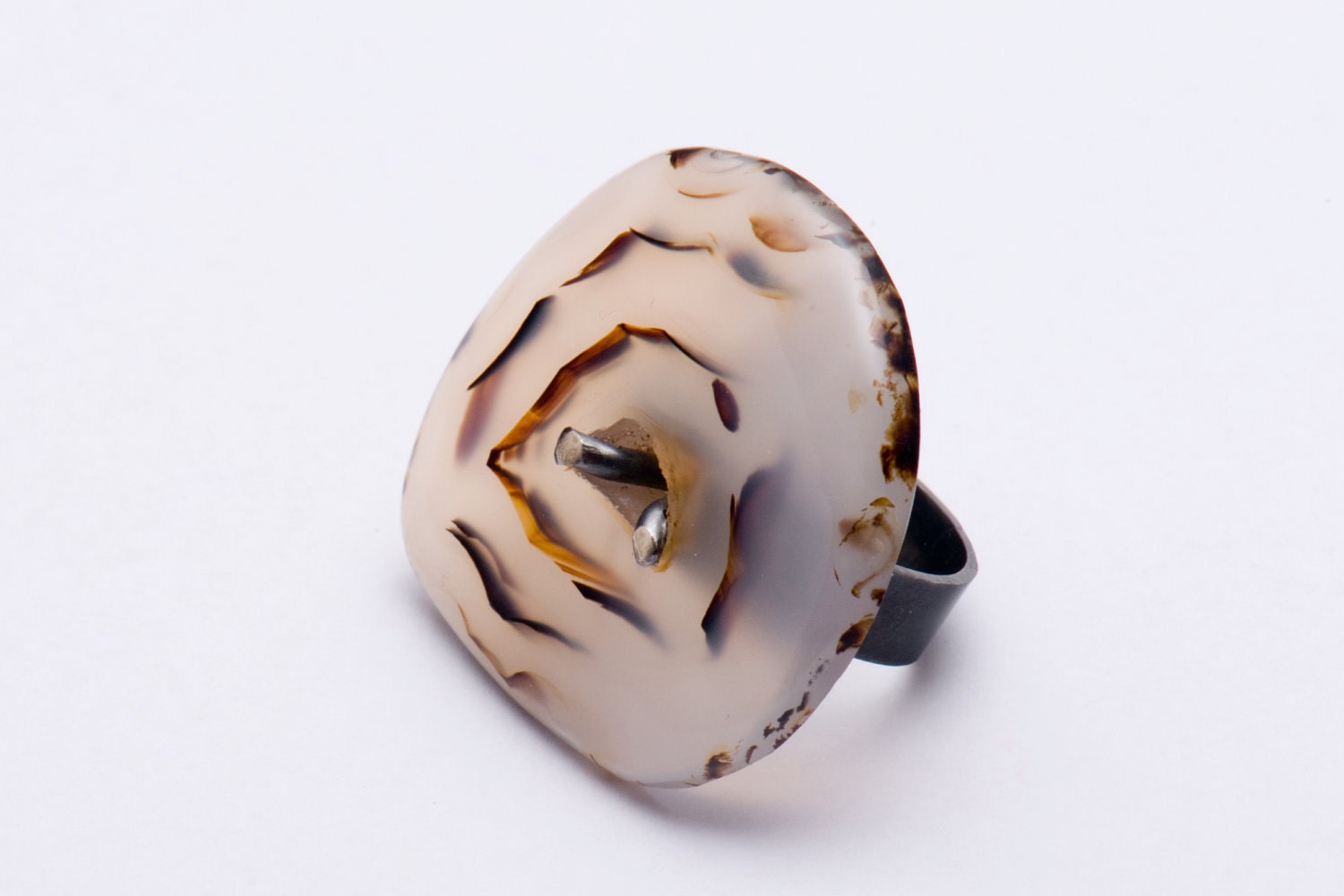 Silver Ring with Natural Montana Dendritic Agate,  size 7 (17,3 mm), unique valentine gift, ready to ship