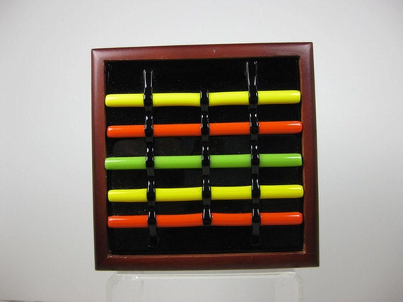 Glass Top Wooden Box Black Orange Yellow Lime Green