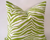 18x18 Animal Print Decorative Pillow Cover - Lime Green and White - Medium Weight Cotton- Invisible Zipper Closure