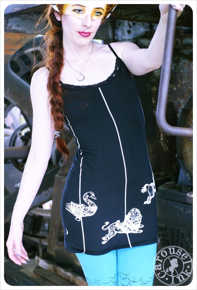 Black Carousel Tank Dress - Tank Dress - Tunic - SMALL