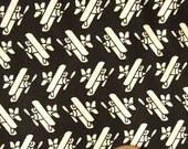 cotton fabric - air plane - japanese - black and white - light weight canvas- sold by fat quarter