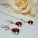 Orchid Necklace and Earring SET - Red Czech Glass - Beautiful Gold Frames - Bridal - Formal - Gift - Mother - Wedding Jewelry