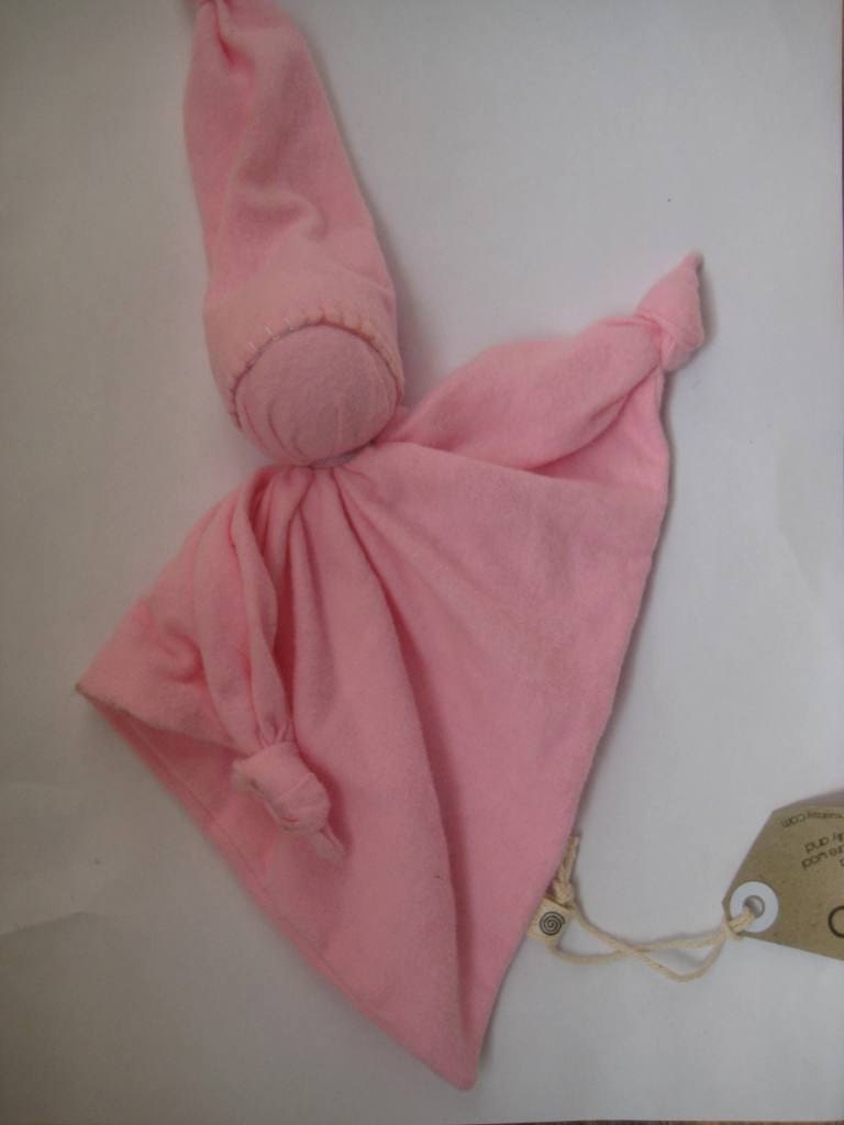 Teething Doll, Waldorf Style Knot Doll, Pink Flannel with pink, cream and peach finishes