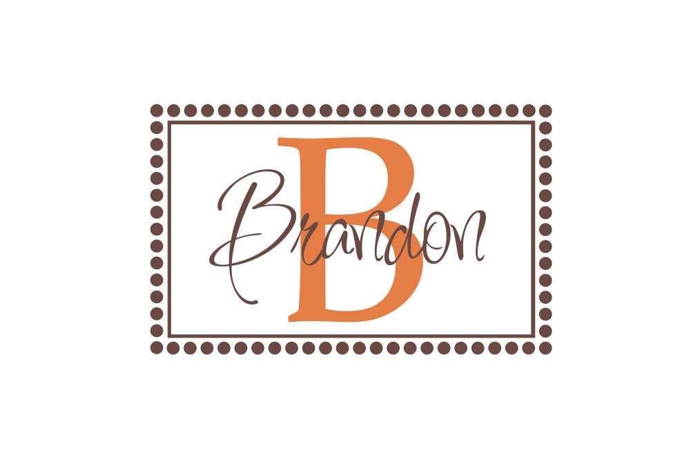 Personalized Polka Dot Border Rectangle Initial and Name Vinyl Wall Decal Monogram for Girl Boy Teen Nursery Room Cute Wall Art 22"H x 35"W