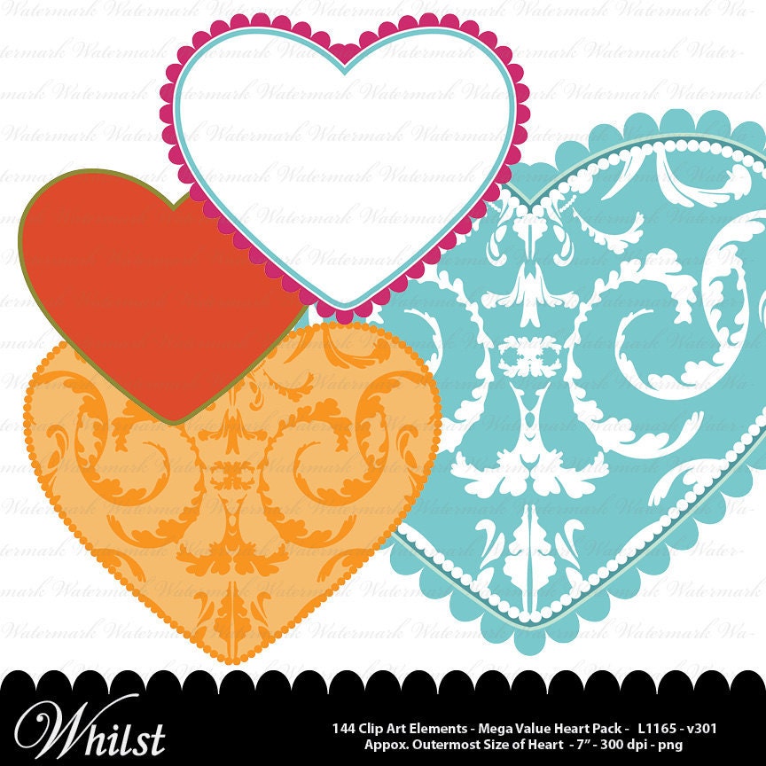 CYBER SALE Heart clip art clipart, valentine clipart clip art, dot dotted heart digital frame clipart clip art, flourish : L1165 v301 50 Il_570xn
