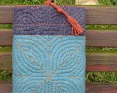 Urban Nomad  little tote bag - "Red Fish" hand quilted mongolian motif