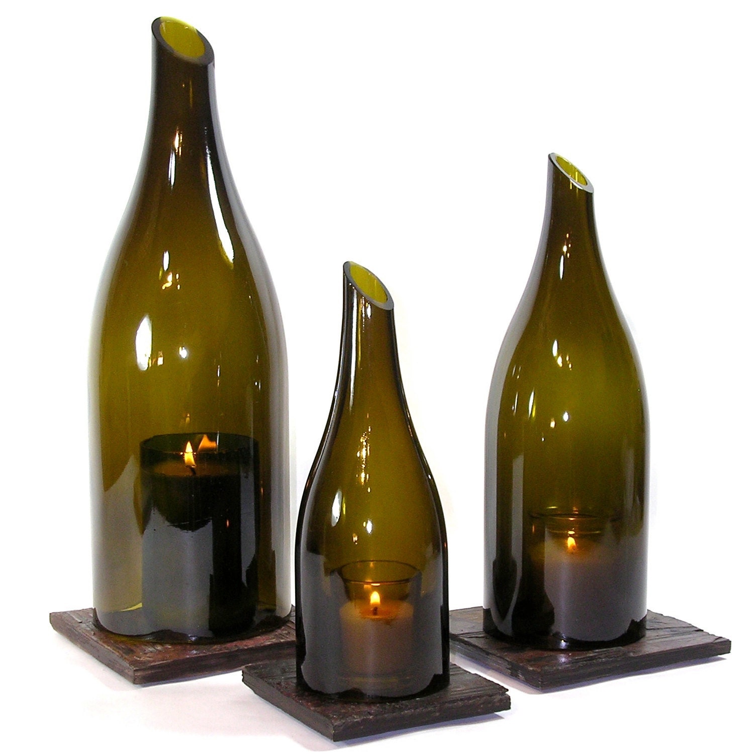 Wine Bottle Hurricane Lantern Trio