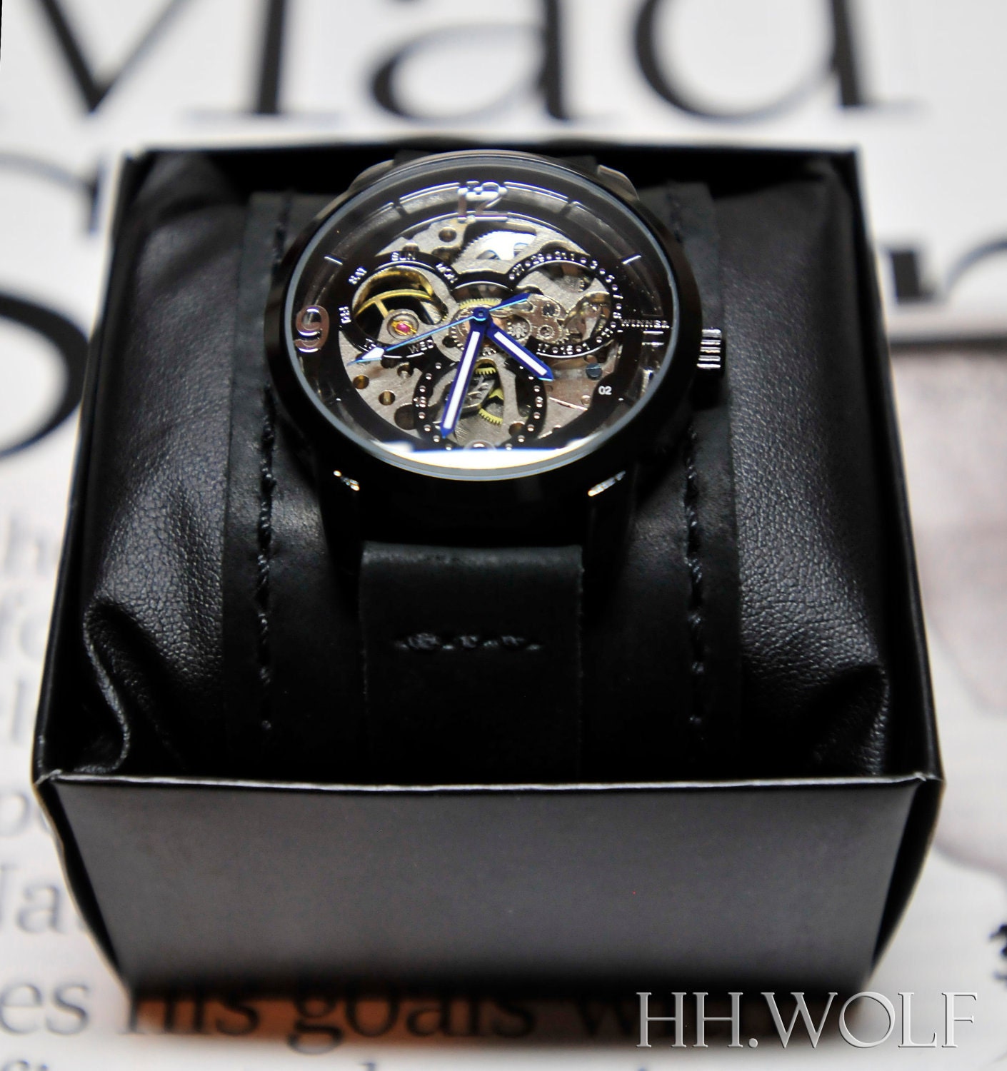 Men's Automatic Skeleton Watch -  SALE  - Worldwide Shipping - Steampunk Monaco Leather - USA Hand Made