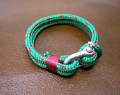Nautical Sailing Bracelet  Stainless steel  Shackle-Paracord Bracelet-Rope Bracelet-Green