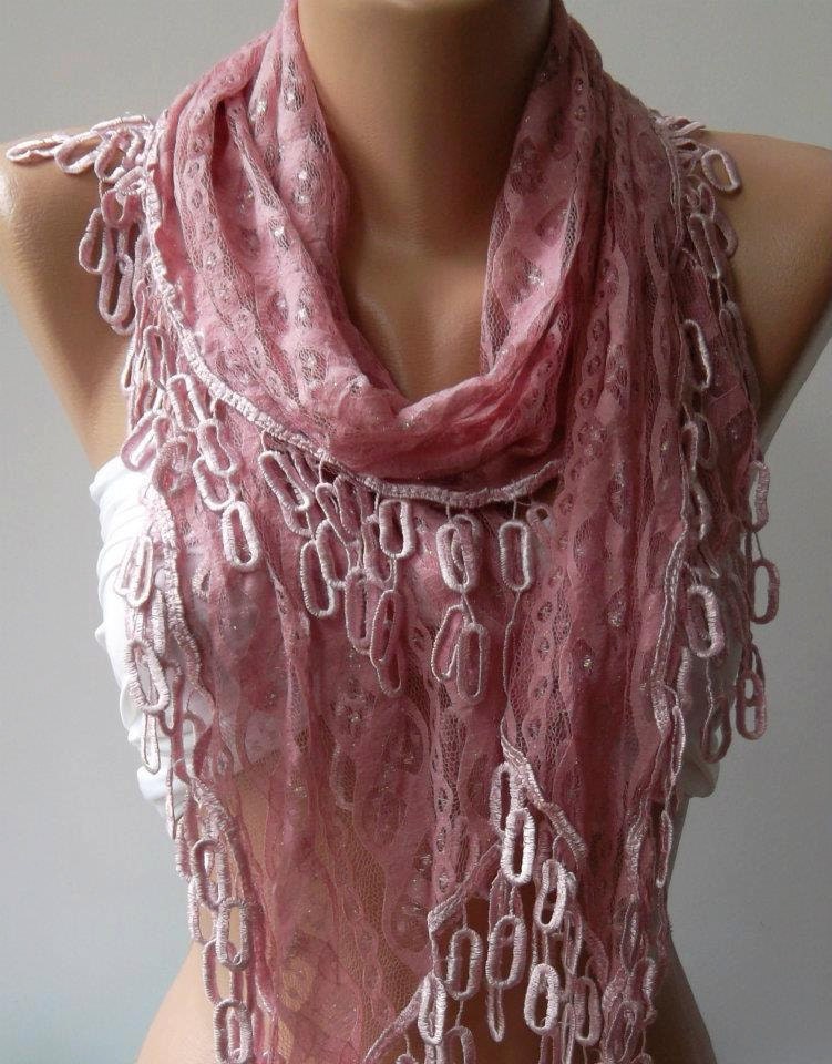 Mother's Day gift Elegant scarf/shawl soft pink lace scarf