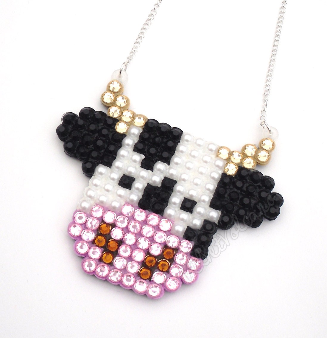 Cow Necklace - Super Sparkly / Crystal and Pearl Encrusted - Kawaii Cute - Animal Lovers - Vegan