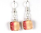 CLEARANCE - Smooth Glass Tile Earrings - Pink and Beige