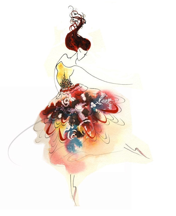 Tiny Dancer - Art Print graceful watercolor painting cute ballerina dancing girl ballet tutu fashion sketch girl's room design Oladesign 5x7