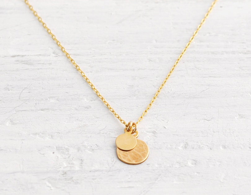 Lamina - hammered brass drops gold filled chain necklace - delicate gold jewelry  gift for her