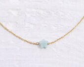 Mint star - tiny seafoam swirled green star gold necklace - dainty jewelry - edor