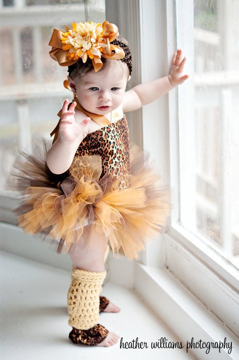 Baby Girl Toddler Cheetah Print Tutu Costume for Halloween, Parties, 0-24 Mos up to 19" Waist