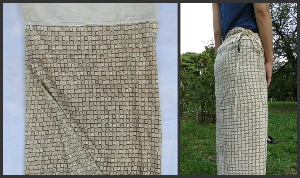 SALE 30% OFF Koshimaki Sarong Skirt, Antique Japanese Cotton with Botanical Organic Natural Dye / Curtain / Wall hanging / Fabric. (CF006)